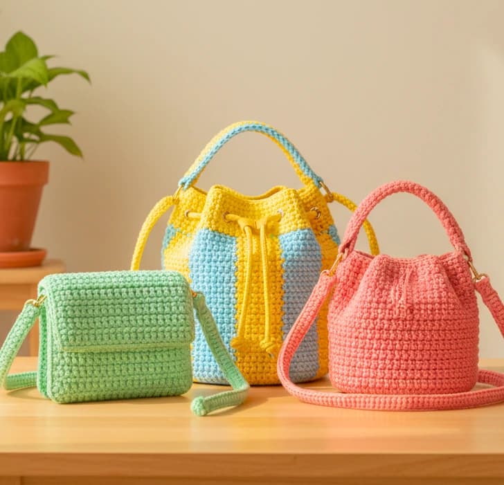 Bolsa de crochê em destaque