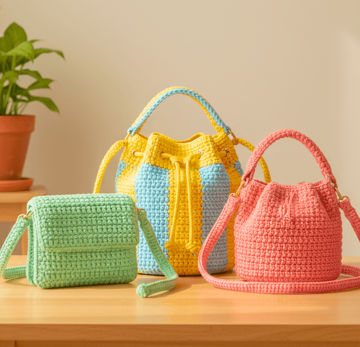 Bolsa de crochê em destaque